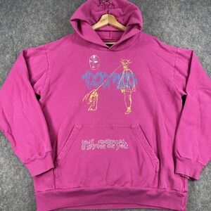 Brain Dead Doomed Hoodie Mens Large Pink Graphic Fleece Pullover Spying Text